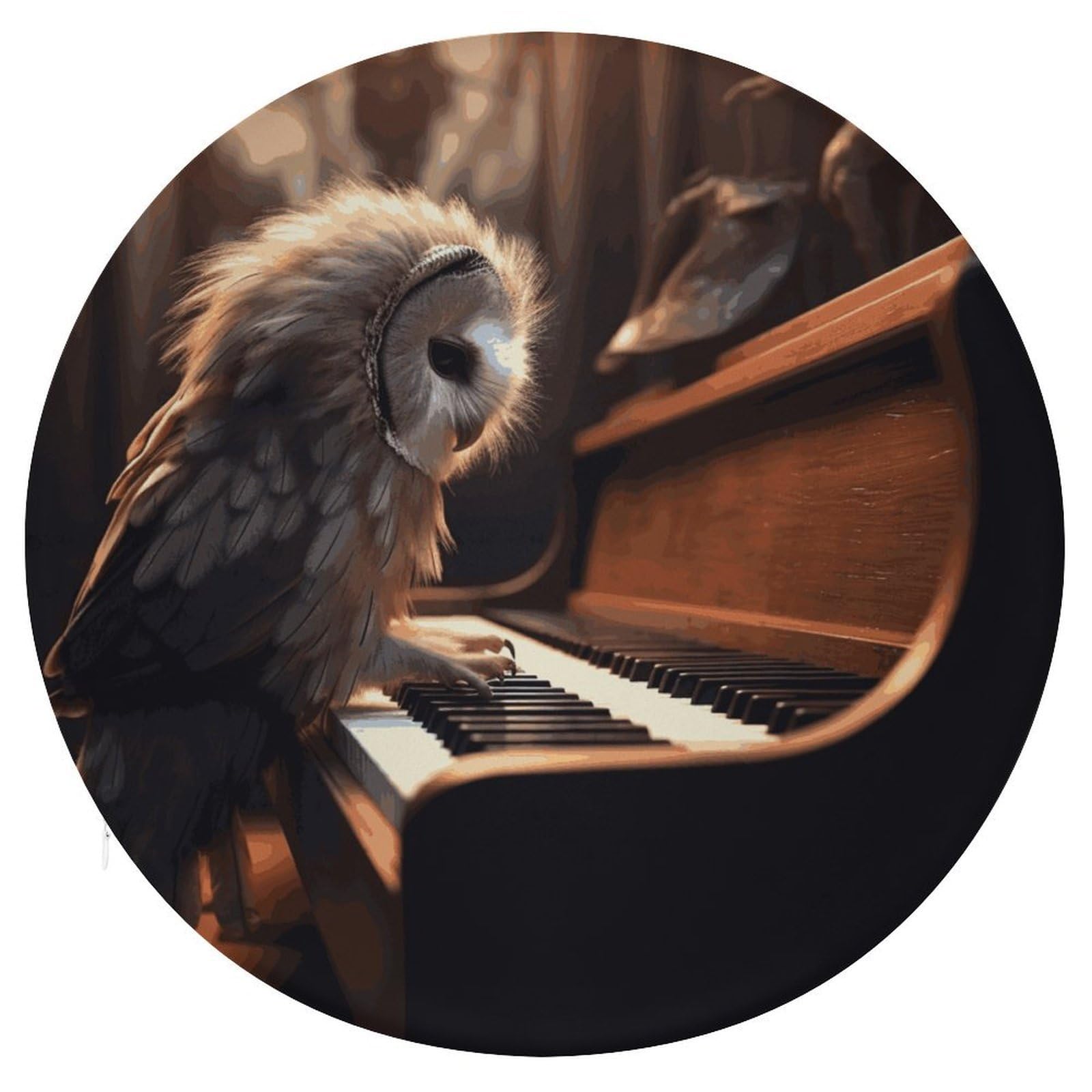 JTREHY Owl Plays Piano Cushion Soft Breathable Round Cushions Multi-Functional with Zipper Floor Pillows Cushion for Various Indoor Occasions Chair Pad