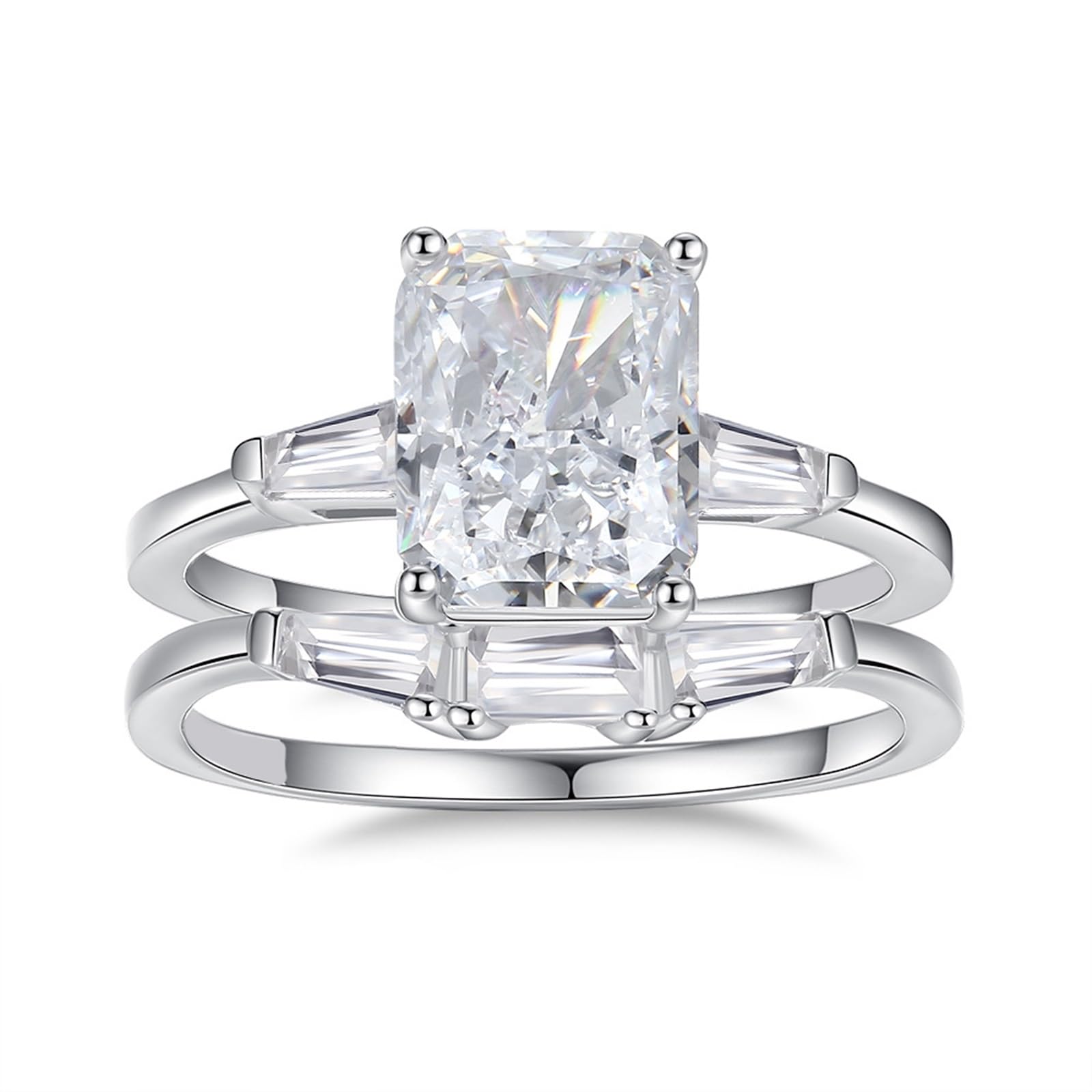 Alianzas de oro auténtico apilables con moissanite de 2,5 ct, oro blanco, juego de 2 alianzas de oro para mujer