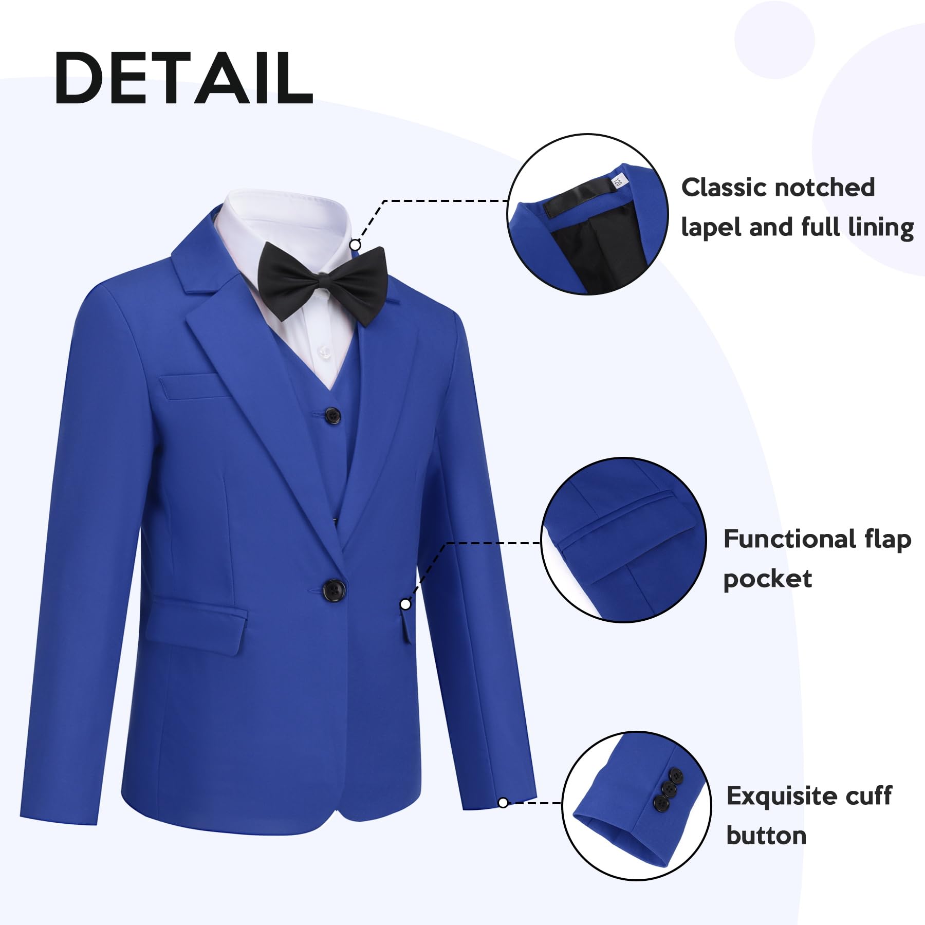 Sliktaa Completo da ragazzo in 3 pezzi con colletto con risvolto con un bottone, per matrimoni, feste di compleanno, balli studenteschi, vestito da spettacolo, blazer e pantaloni multicolore, Blu, 16