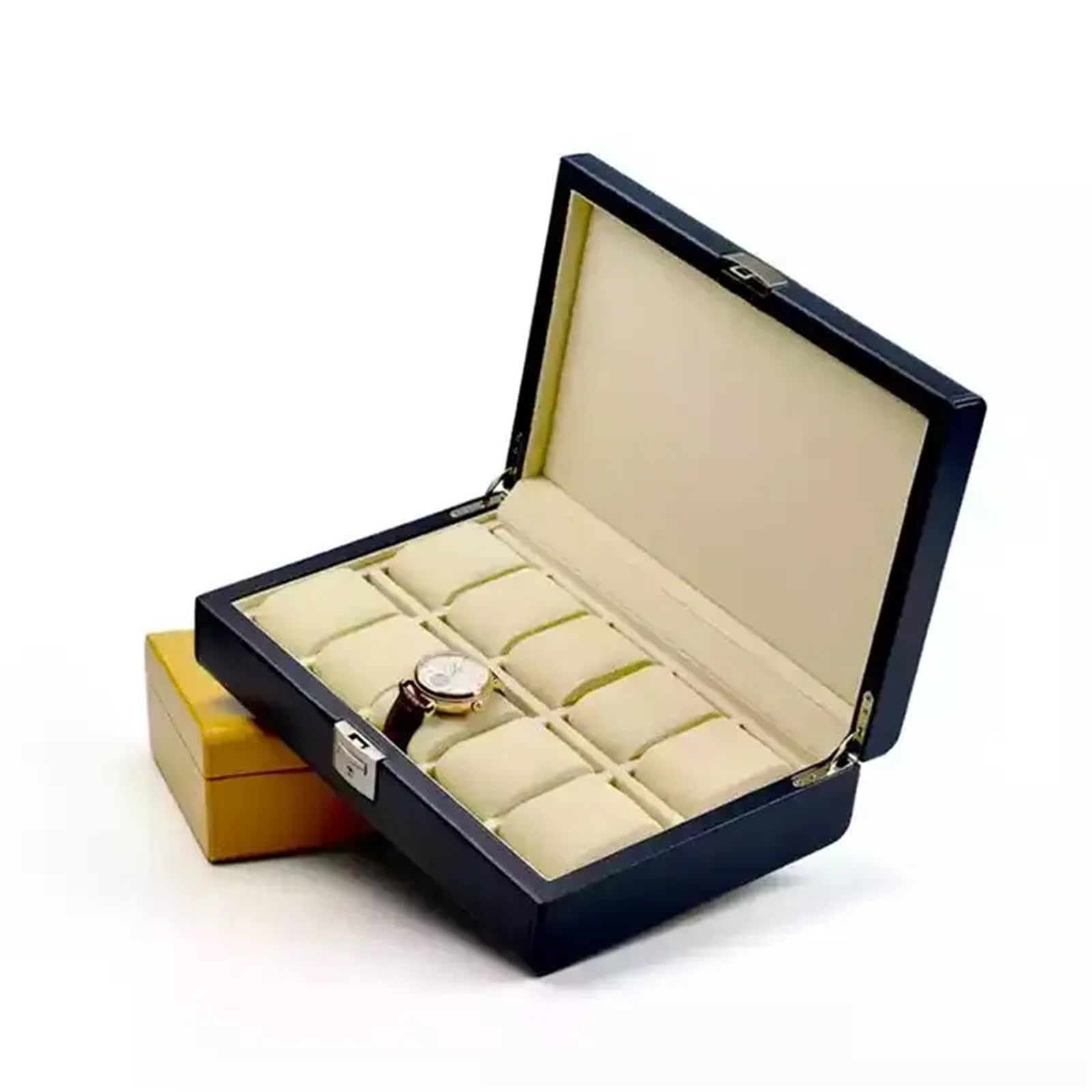 Porta Orologi Legno Scatola organizer for orologi in pelle con 10 slot | Custodia blu for display da uomo con supporto for lucchetto