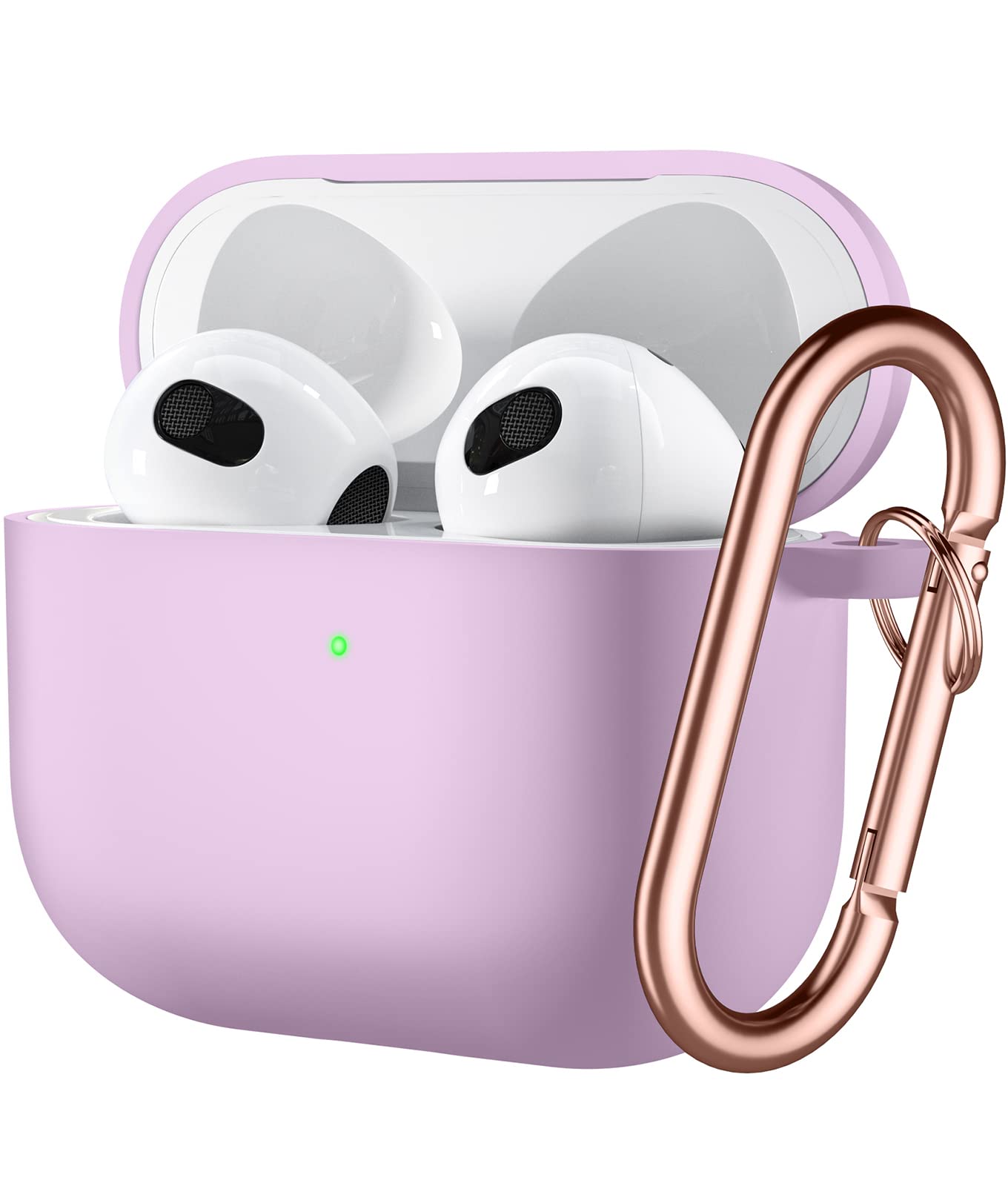 Maledan Upgrade Case Design for AirPods 3rd Generation Case Cover, Triple-Layer Liquid Silicone Protective Case for AirPods 3 Gen 2021 New Accessories with Durable Keychain, Lavender