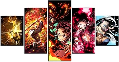 ZGYFC Demon Slayer Poster Anime Canvas Wall Art Kimetsu No Yaiba 5 Pieces HD Print Painting Tanjiro Nezuko Kamado Silhouette Decoration Pictures Modern, New Demon Slayer-3, 12 x 16 Inch