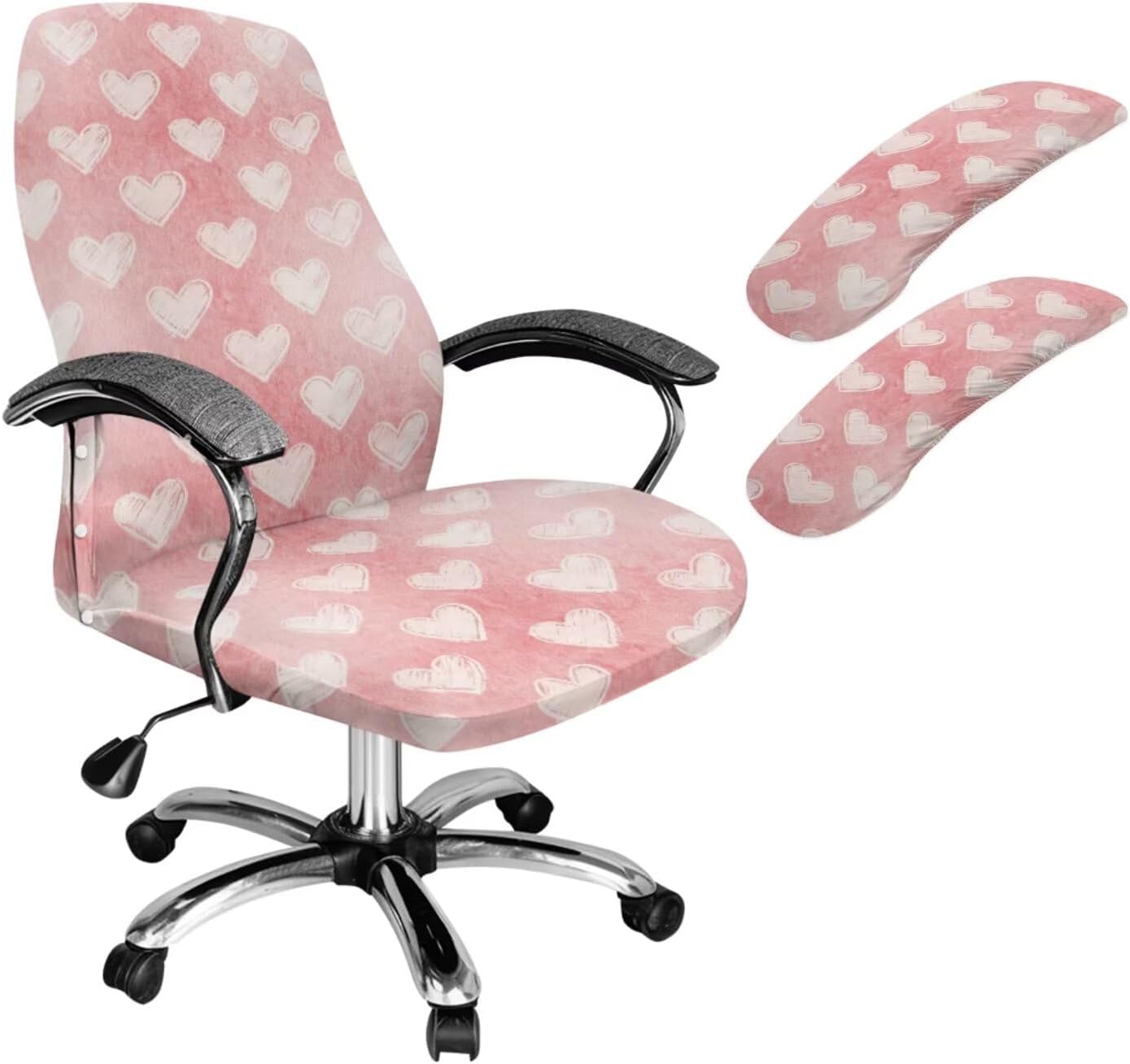 Love Print 3Pcs Office Chair Covers Set Skin Friendly High Back Computer Chair Cover with Armrest Covers Easy to Install, S