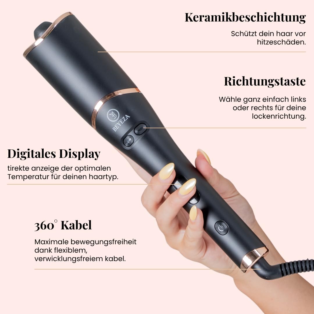 5-in-1 Automatischer Lockenstab – Haarlockenstab mit Keramik-Ionen-Technologie, 2-Wege-Rotation, 6 Temperatureinstellungen, 360°-Drehkabel, Sicherheits-Autoabschaltung