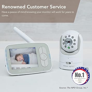 Infant Optics DXR-8 480p Video Baby Monitor, Non-WiFi Hack-Proof FHSS Connection, Interchangeable Lenses, Pan Tilt Zoom, LED Sound Bar, Night Vision, and Two-Way Talk.