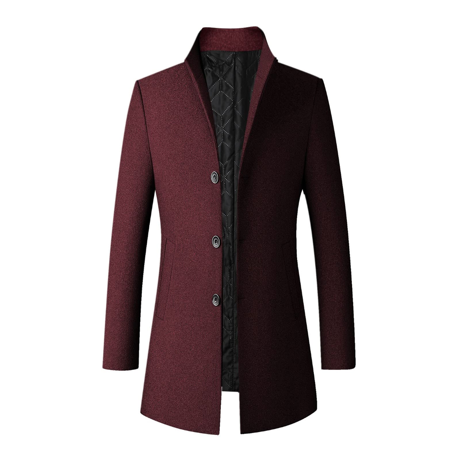 Gabardina para hombre, color liso, cuello con muescas, abotonado, abrigo de lana, ajuste delgado, casual, resistente al viento, botonadura, cómodo, rompevientos clásico para invierno, Negro, L