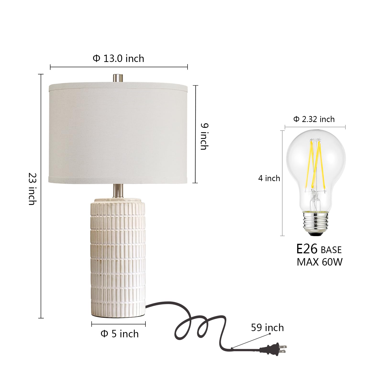 AIEAMPDO Juego de 2 modernas lámparas de mesa de cerámica de 23 pulgadas para sala de estar, dormitorio, mesita de noche, lámpara de escritorio beige y blanca para mesita de noche, entrada, 2