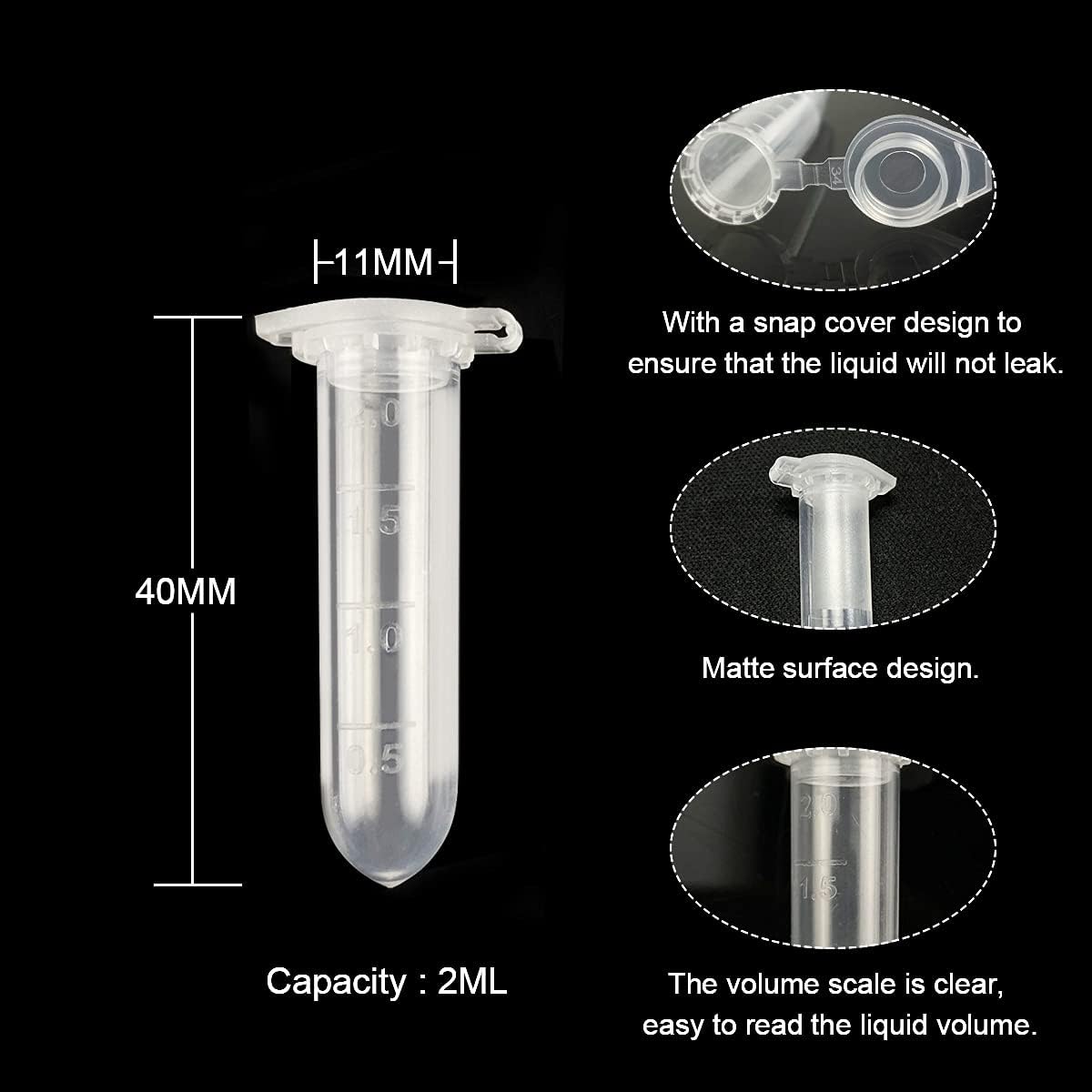 HUAZIZ 300 Pcs Micro Centrifugeuse Tubes, 2ml Clear Micro Plastic Tube, Polypropylène 2ml avec Bouchon à Clipser Tubes de Laboratoire Micro Centrifuge Tubes