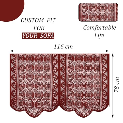 Image of Kuber Industries (Set of 4) Stylish & Durable Cotton Sofa Covers 2 Seater | Washable Sofa Protector /Mat & Slipcover for Hall, Living Room & Office | Plain Circle - Maroon