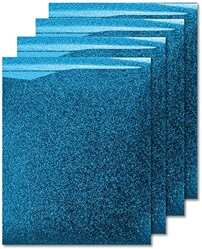 MiPremium Glitter Aqua Heat Transfer Vinyl, Glitter Iron On Vinyl (Pack of 4 Sheets), for T Shirts Sports Clothing Other Garments & Fabrics, Easy to Cut Press & Apply Aqua Glitter Vinyl (Aqua)