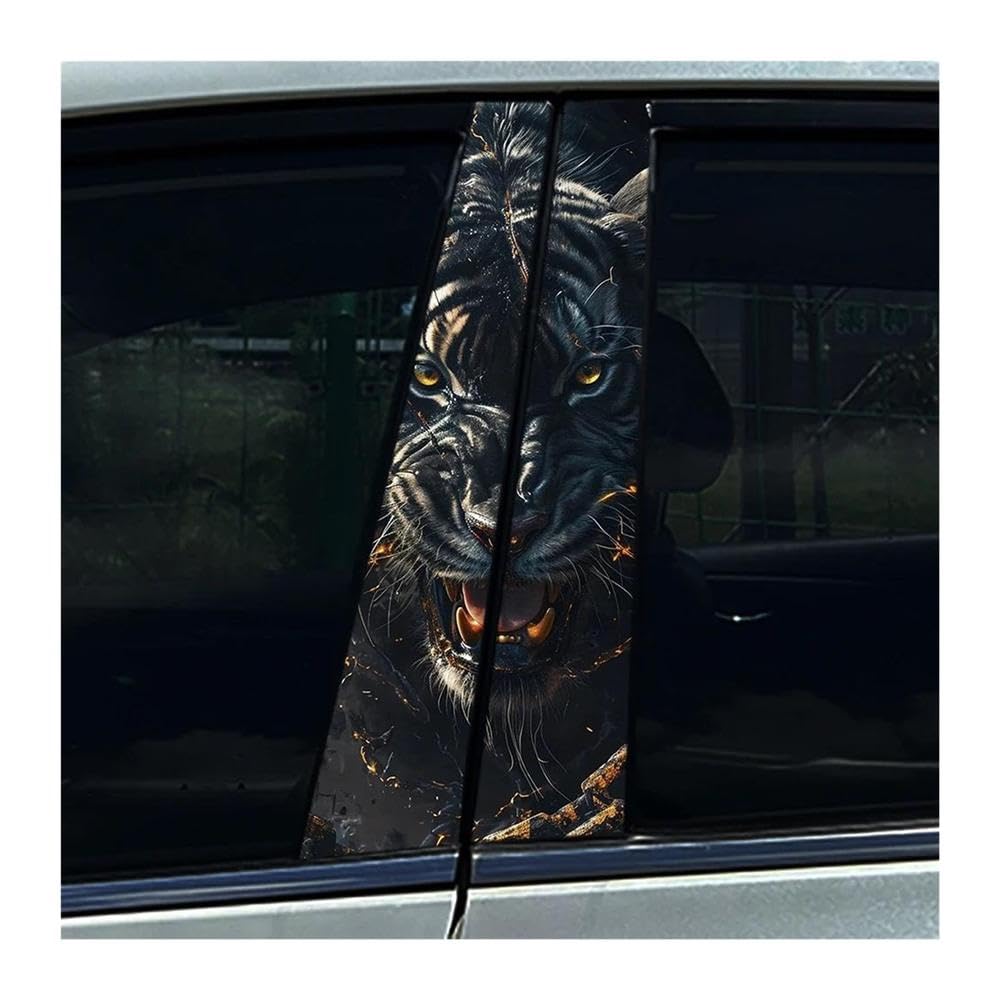 Body Parts 2pcs Car Center Pillar Sticker Graffiti Ferocious Gold Tiger Auto B Pillar Protective Film Decoration(C)