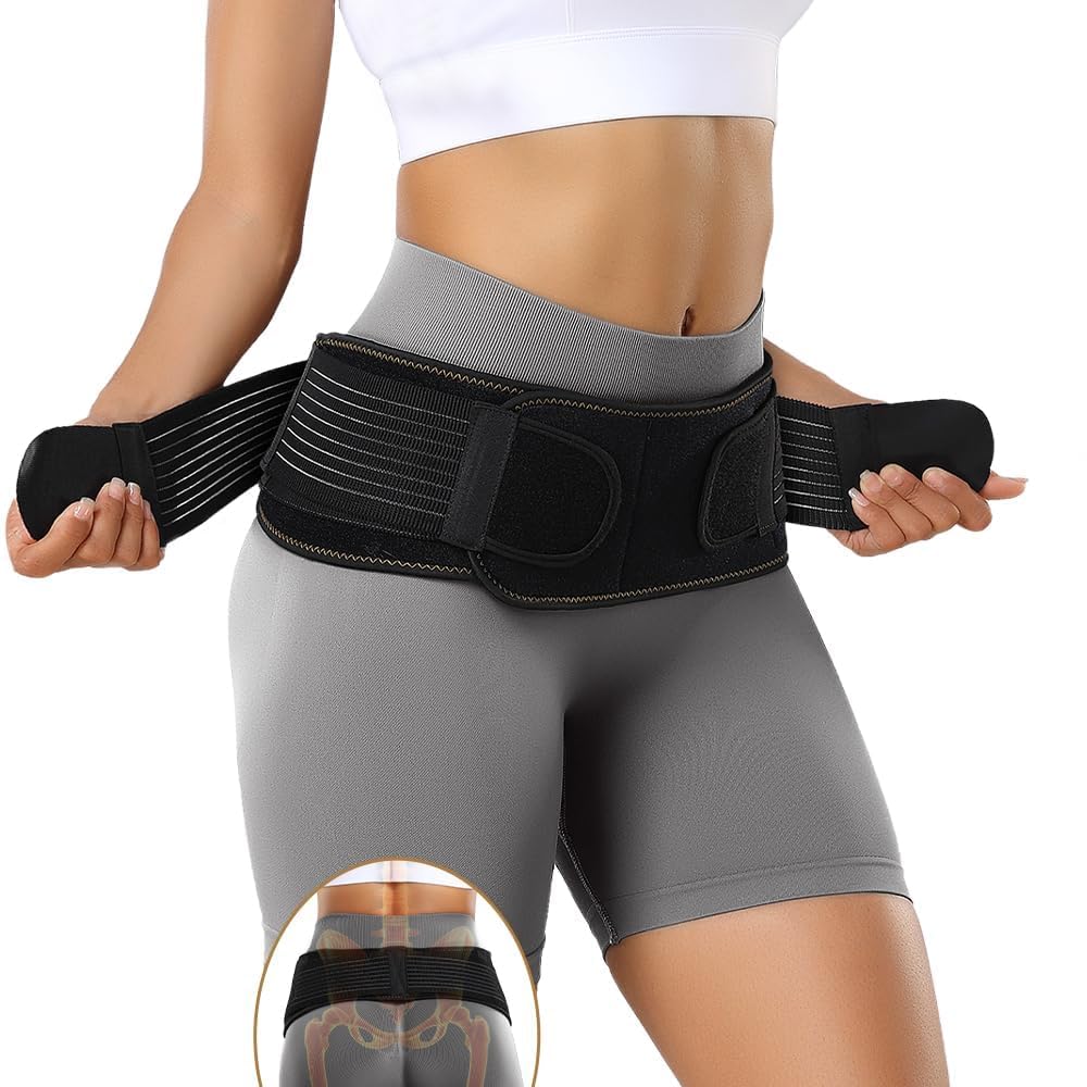 FORTEMOTUS Cinturón Sacroilíaco, Cinturón Ciática para Mujeres y Hombres, Banda de Soporte Cadera Si Cinturón Articulación para Aliviar Ciática, Dolor Pélvico, Artrosis Fémur, Dolor Espalda, M