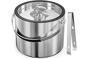 2.2L Ice Bucket w/Lid, Silicone Strainer, Tongs, Insulated Stainless Steel for Cocktail Parties