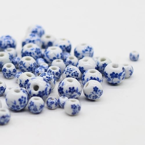 Miniatura 4 de Cuentas redondas de porcelana de cerámica para fabricación de joyas, tamaños surtidos de 0.315 in, 0.394 in, 0.472 in, total de 80 cuentas