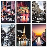 My Vinyl Story Cities Wall Decor Art Poster Set Decoration of New York Italy London Japan Paris Amsterdam for Home Livingroom Office and Bedroom 11x17 Prints