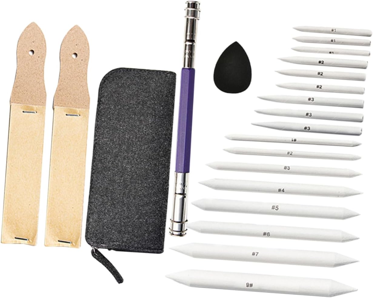 22-Piece Sketch Wiper Tool Set for Art Students Dual-Headed Smudge Erase Pens Carrying Case for Drawing and Blending Techniques
