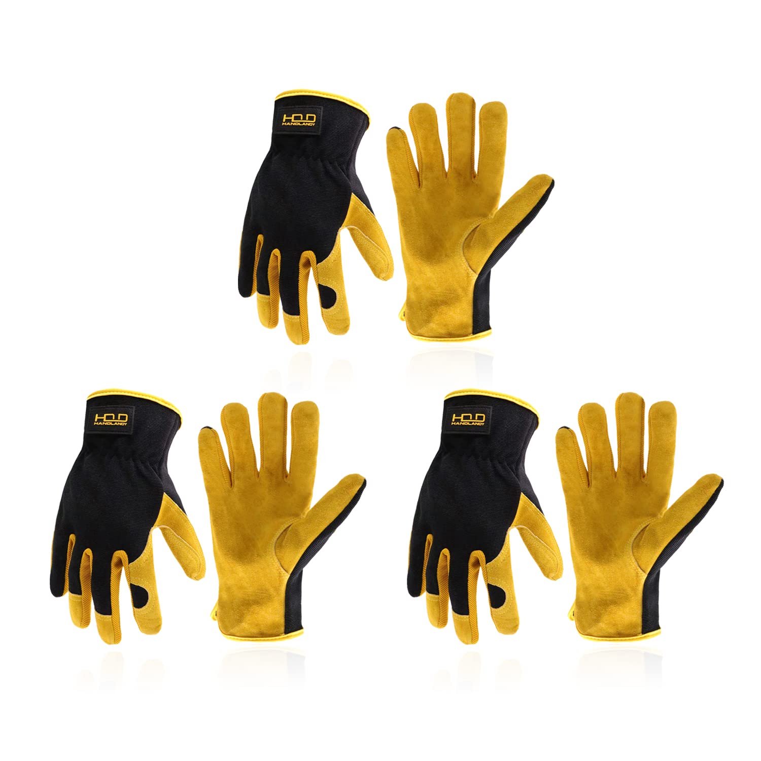HANDLANDY Men Leather Gardening Gloves, Utility Work Gloves for Mechanics, Construction, Driver