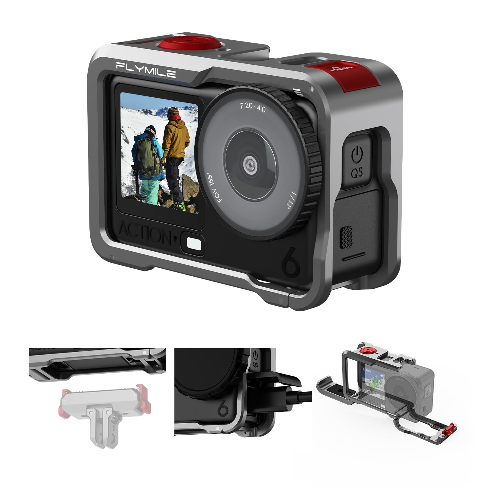 action 6 camera cage for dji osmo action 6, protective case metal frame with silicone lens cap, cold shoe & 1/4" threads adapter, aluminum alloy quick release mount accessories