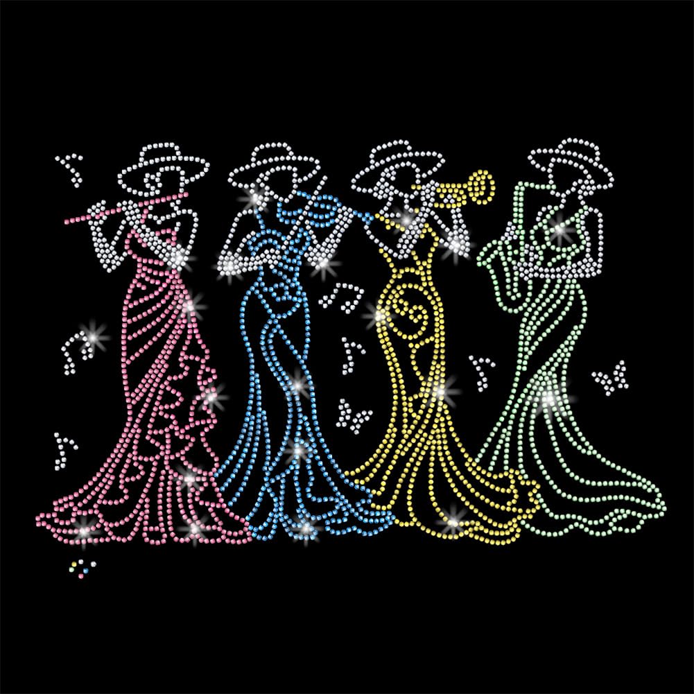 GOMAKERER 1 Pc Band Performance Iron on Rhinestones Transfer, Musical Art Theme Hot Fix Iron on Patch Transfer Decals Crystal Heat Transfer Clothing Repair Decor for Hat Jacket Party Decor