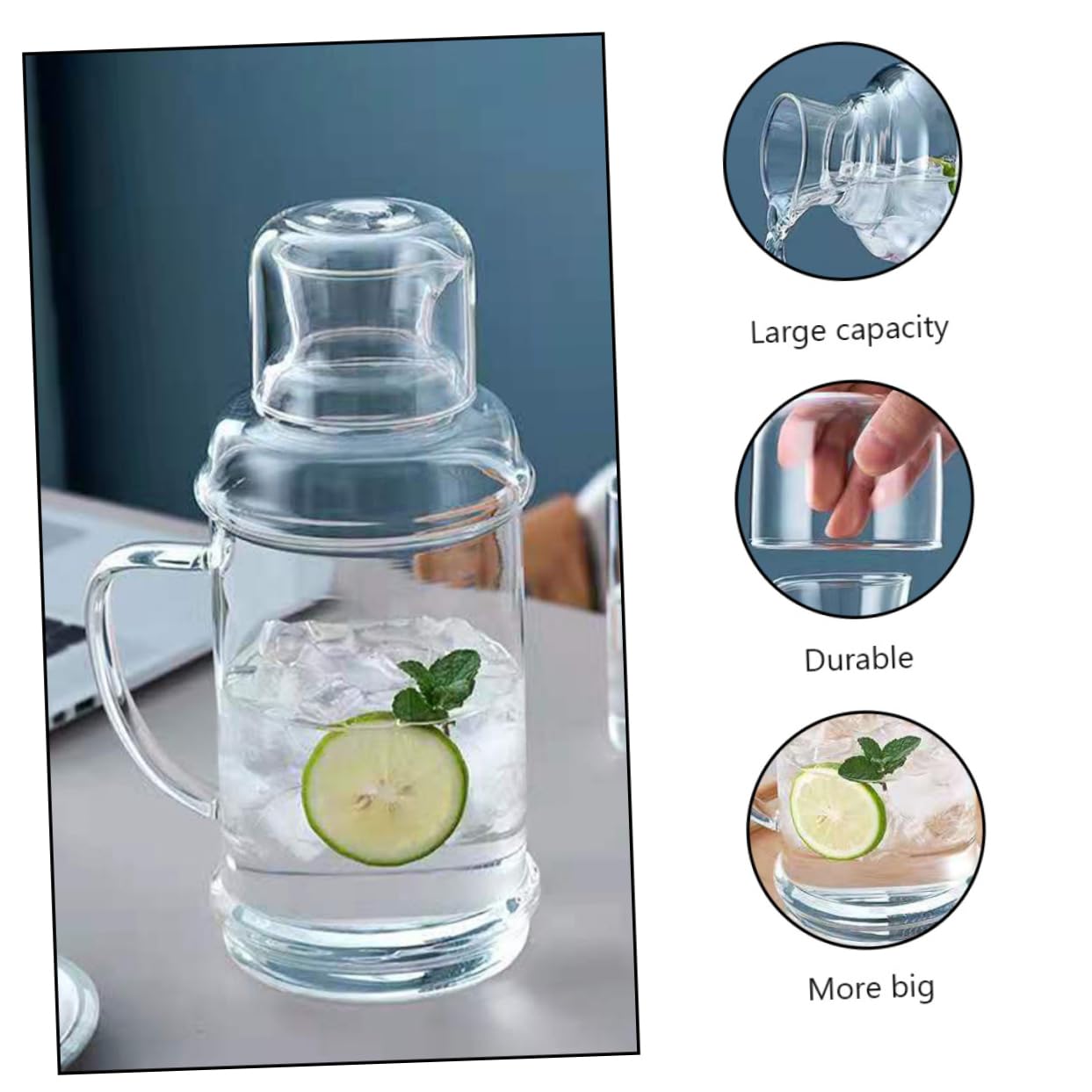 Große Hitzebeständige Glas Wasserkanne 2000ml für Haushalt und Party mit Klassischem Design und Hoher Temperaturbeständigkeit