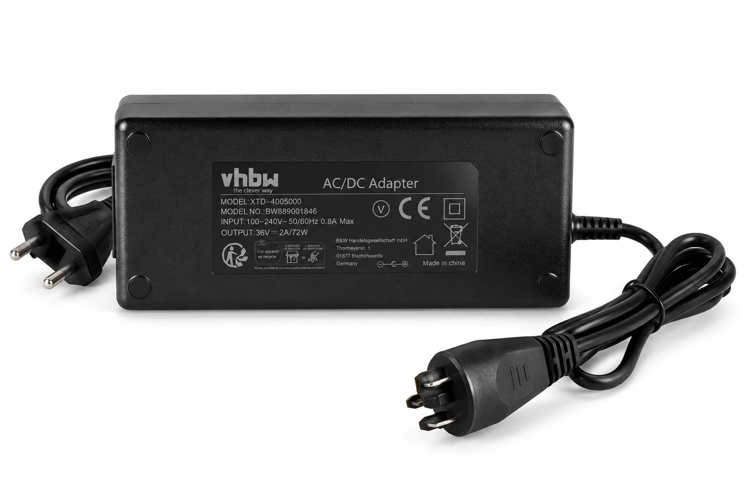 vhbw 1x Chargeur Compatible avec Bosch PowerPack 400, PowerPack 500 Batteries, vélos électriques - pour Batteries Li-ION de 36V 72W