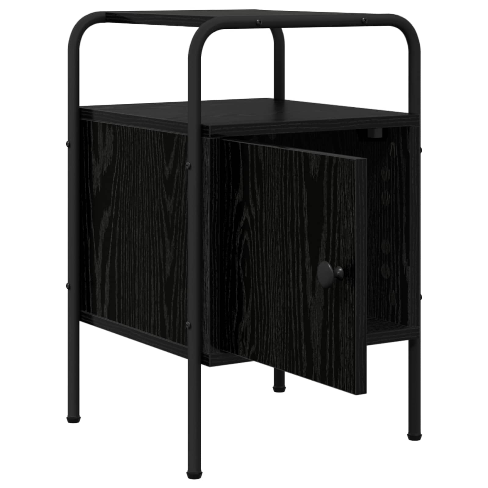 Armadio da Notte 2 pz Rovere Nero in Legno ingegnerizzato con Telaio in Acciaio, 35x36,5x56 cm, Mobiletto con Anta e Ripiano, Comodino Salvaspazio per Camera da Letto e Soggiorno