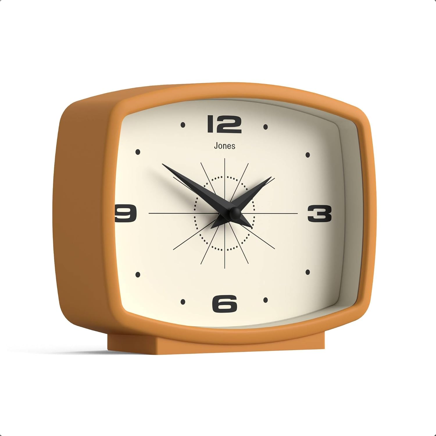 JONES CLOCKS® Film Desk Clock | Retro Rectangular Design | Mustard Yellow | Retro Design, Blending mid-Century Style with a Punchy Modern Finish for Shelf, Table, Mantel or Bedside