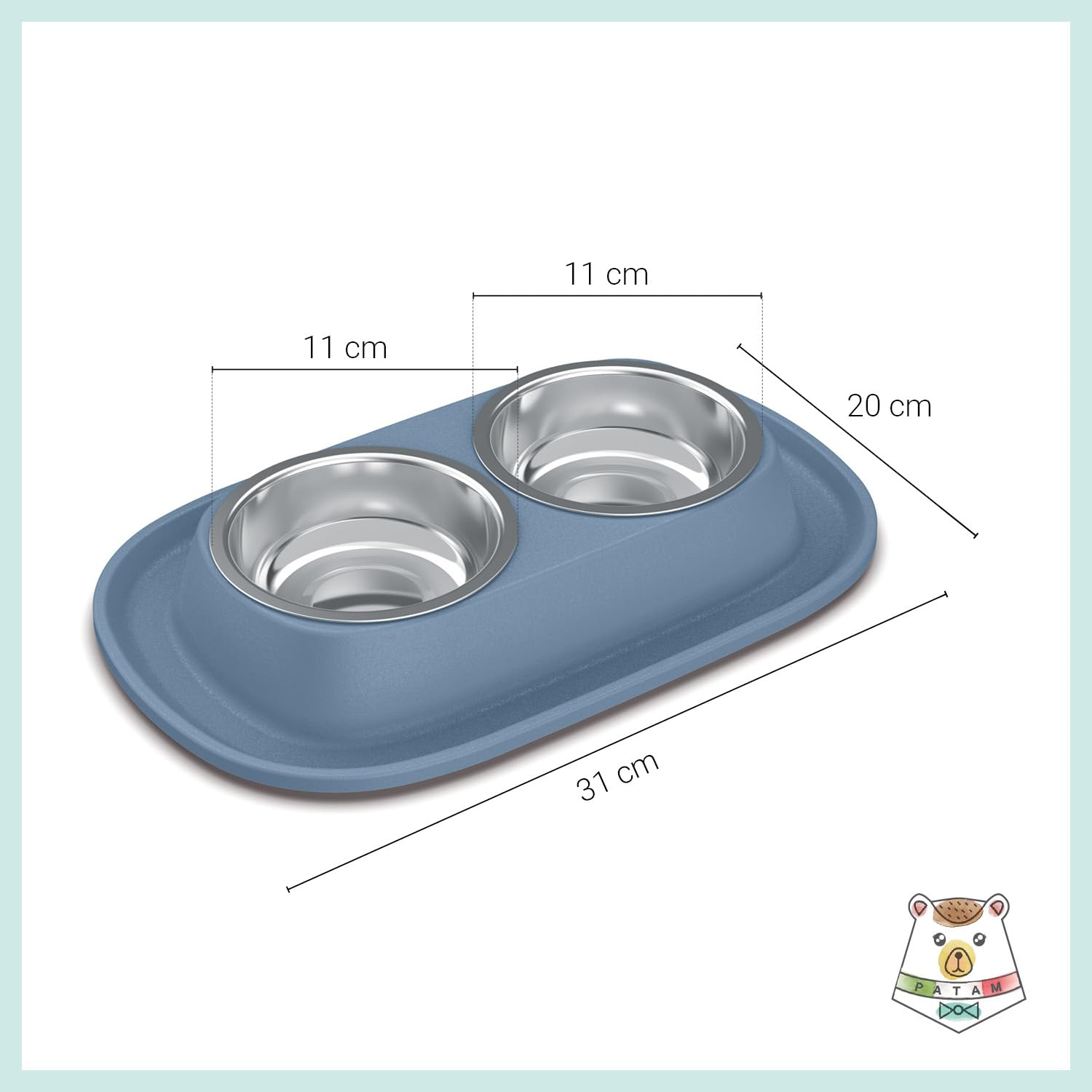 PATAM ciotola doppia per gatti in acciaio inossidabile con tappetino morbido antiscivolo, antiribaltamento Made in Italy - Jerry Blu