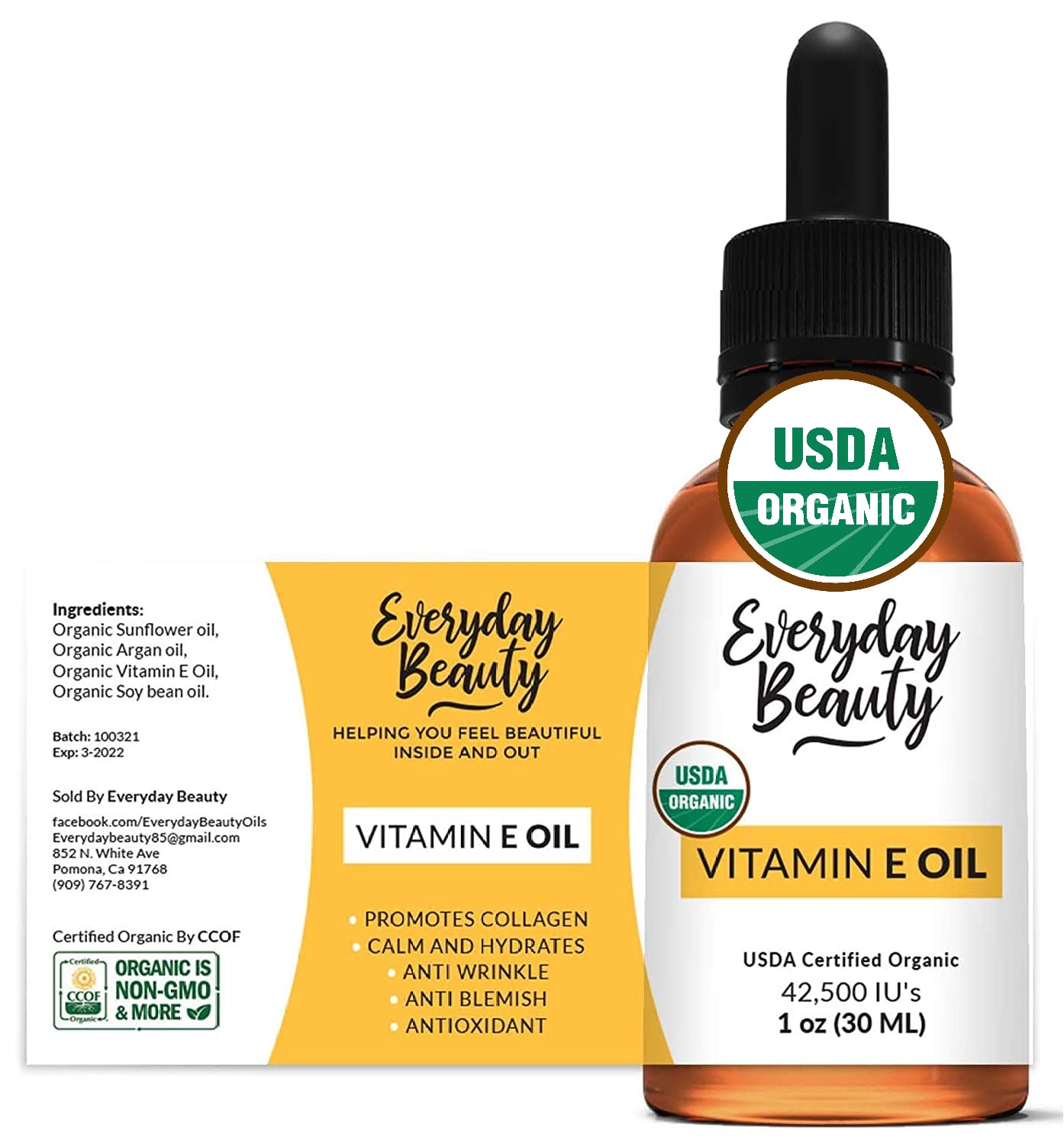 Organic Vitamin E Oil for Scars USDA Certified 100 All