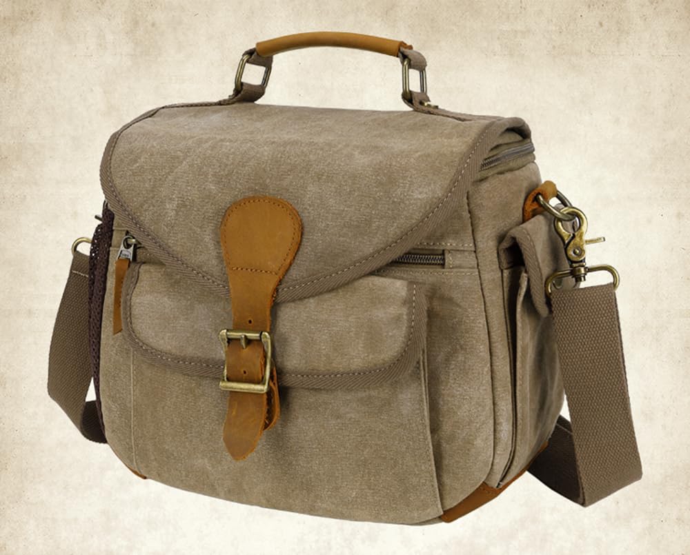 Borsa a tracolla in tela per fotocamera (Khaki)