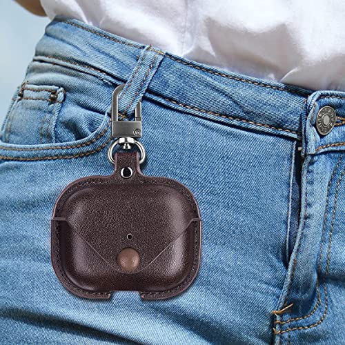 Image of Genuine Leather Case Compatible with AirPods Pro 3rd Gen (2025), VOMA Protective Cover for Apple AirPods Pro 3 Wireless Charging Case with Keychain and Snap Lock Chocolate Brown