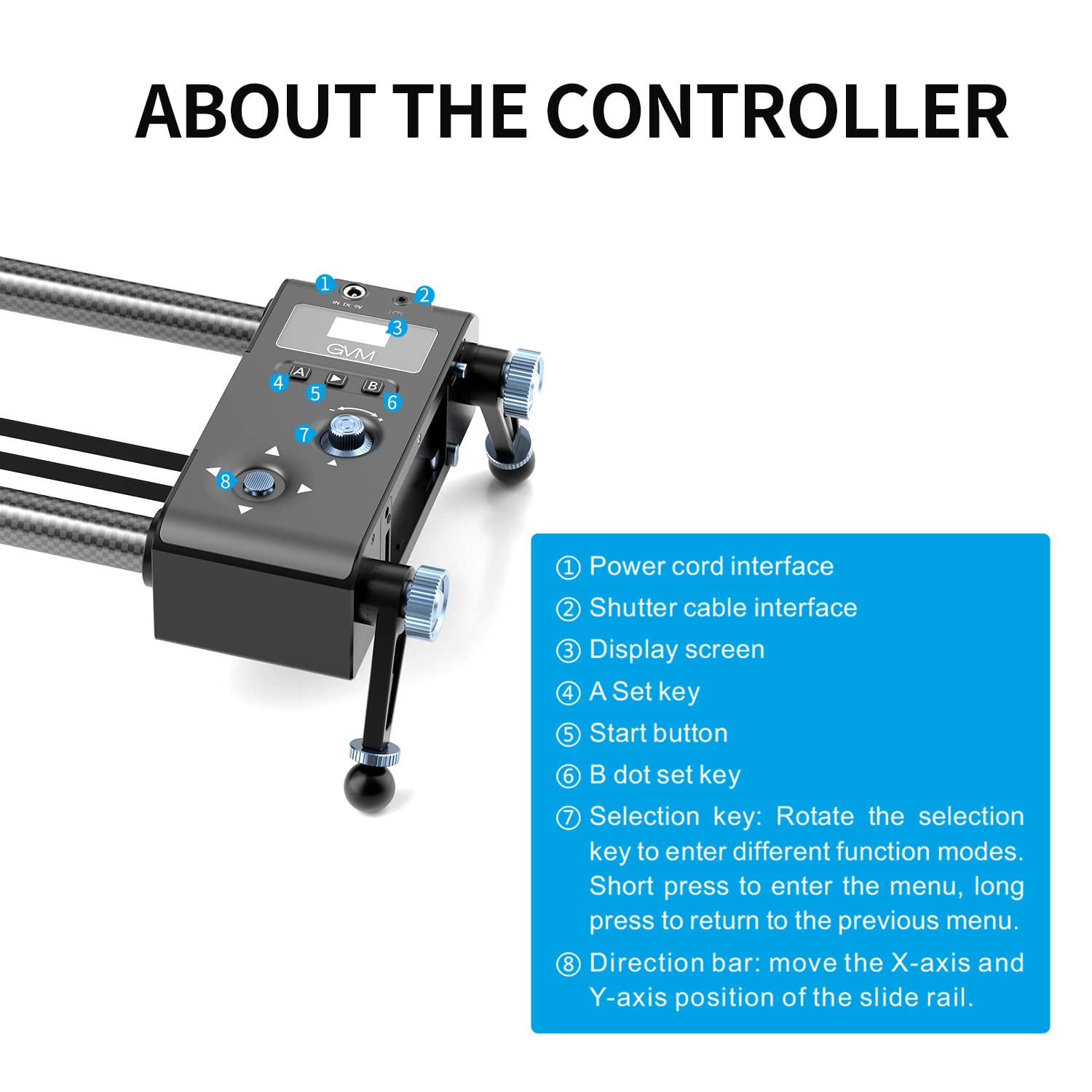 GVM 80cm motorisierter Kamera Slider, Kohlefaser Fotografie Kameraschiene mit APP Steuerung, Stabilising Schieberegler mit Zeitraffer Videoaufzeichnung und Fokus Tracking für DSLR Kameras