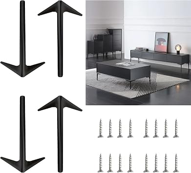 XFSHKJS Black Metal Furniture Legs, Modern Triangle Table Legs Cabinet Legs, Steel Replacement Furniture Support Feet for Cabinet Wardrobe TV Cabinets Nightstand Size 6 inch/15cm