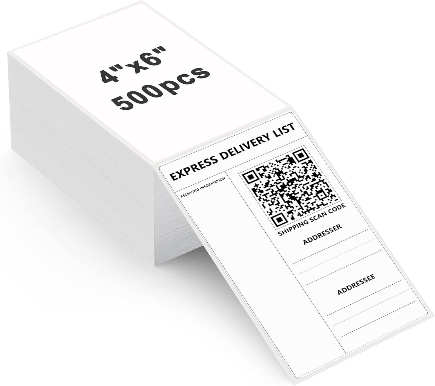 HYBSK Fanfold 4x6 inch Direct Thermal Labels Shipping Address Stickers for E-Commerce Businesses Warehouses and Home Offices, Compatible with Rollo & Zebra -500pcs (1 Stack)
