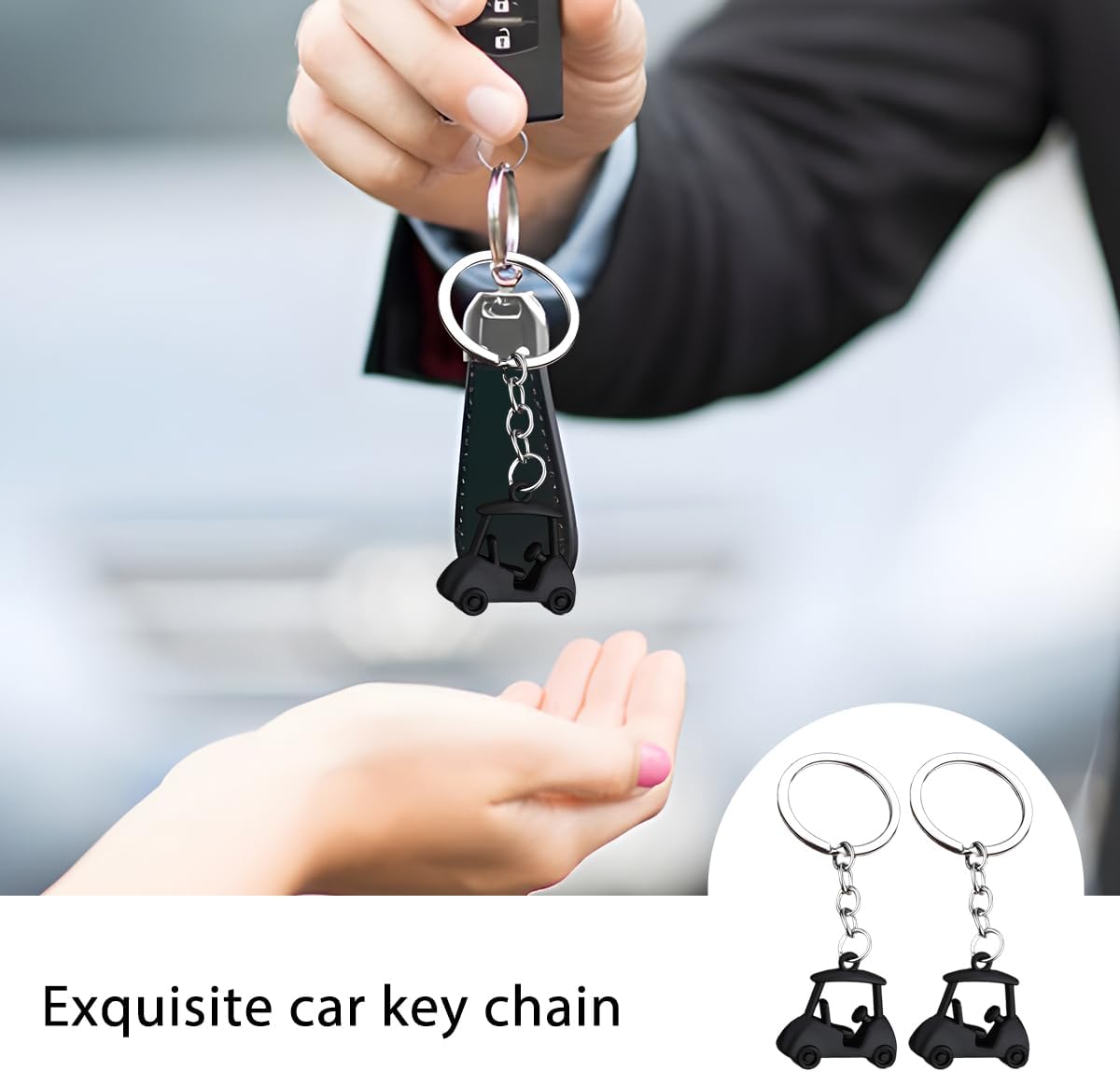 2PCS Car Golf Cart Keychain, Zinc Alloy Golfer Vehicle Key Chains, Automotive Key Ring Holder Ornament, Universal Fit (Black) - Image 5