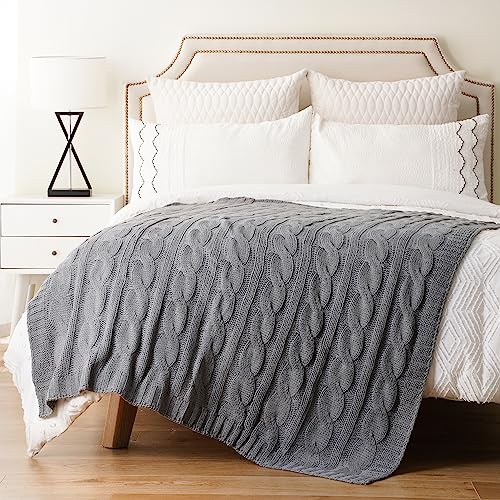 Battilo Grey Knitted Throw Blanket For Couch, Soft, Cozy Machine Washable Sofa Cable Knit Blankets, 50X60 Inch #TOP7