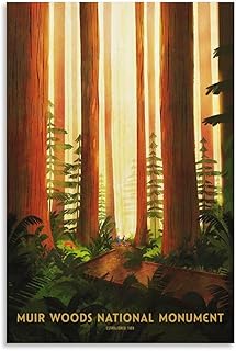 YQCQPC Muir Woods National Monument Vintage Travel Poster Hikers Redwood Trees Canvas Art Poster Picture Decorative Posters Modern Office Family Bedroom Wall Decor Painting Posters 12x18inch(30x45cm)