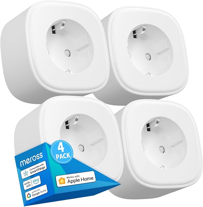 Enchufe Inteligente WiFi 16A 3840W, Compatible con Apple HomeKit Siri, Alexa, Google Assistant y SmartThings, con Control Remoto Meross app, WiFi Smart Plug, Paquete de 4