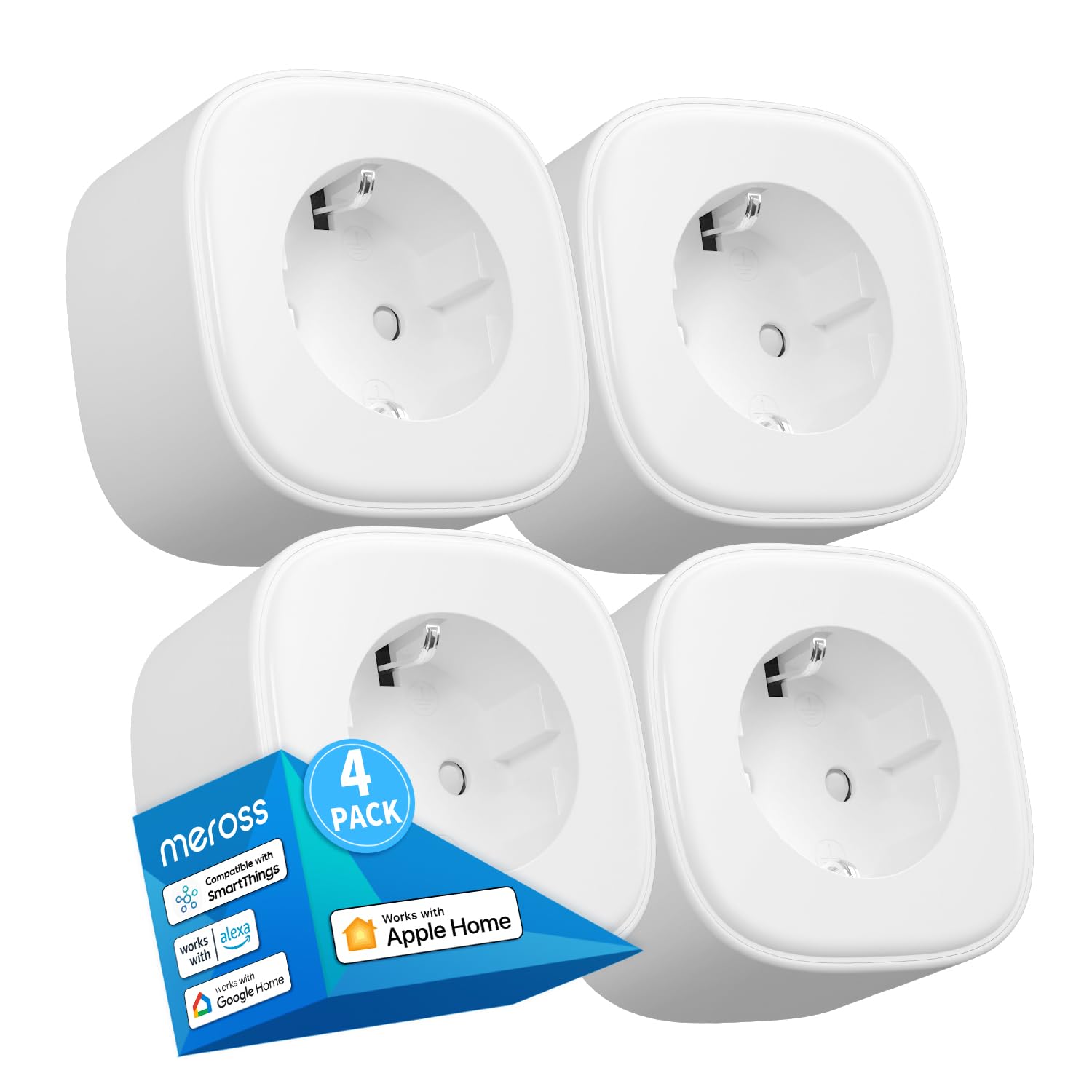 meross Enchufe Inteligente WiFi 16A 3840W, Compatible con Apple HomeKit Siri, Alexa, Google Assistant y SmartThings, con Control Remoto Meross app, WiFi Smart Plug, Paquete de 4