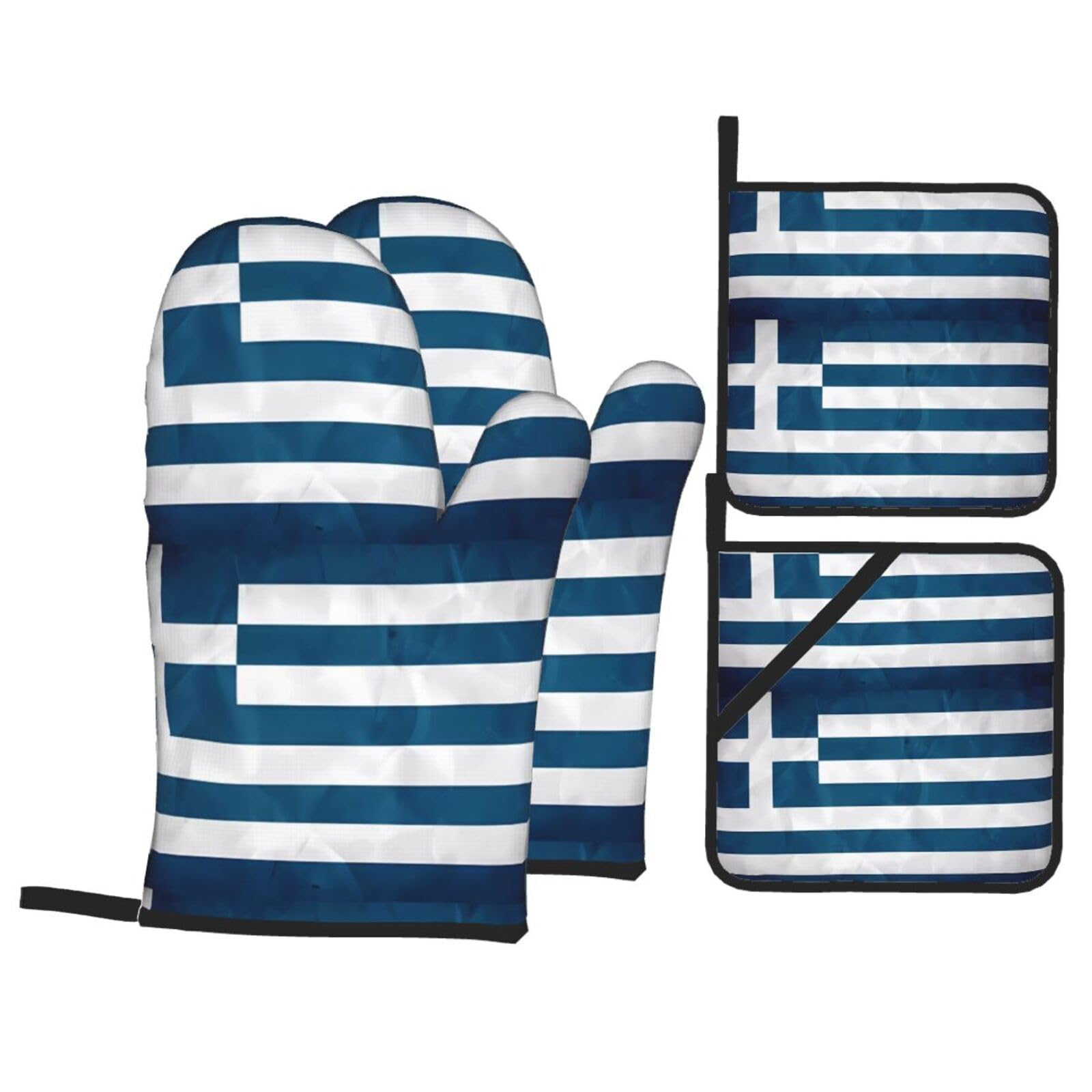 HJFCZH greek flag Prints Kitchen Covers: Waterproof Oven Layers for Safe Cooking & Easy Cleanup - 4 Piece Heat Protection Set