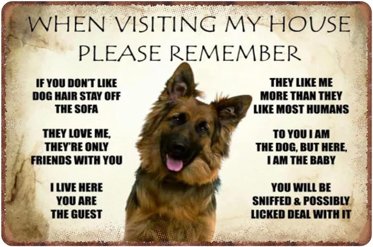 asbwuo When Visiting My House Please Remember Love Dog Rules German Shepherd Man Cave Retro Tin Sign Room Decoration Wall Sign Home Bedroom Coffee Shop Sign Vintage Plaque Wall Decor 8x12 Inch