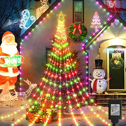 Christmas Outdoor Decoration Star String Lights,344 Leds 11.5 Ft Outside Ip65 Waterproof String Lights With Star Topper, 8 Lighting Modes Outside String Leather Rope Lights For Tree Decor,Holiday #TOP7