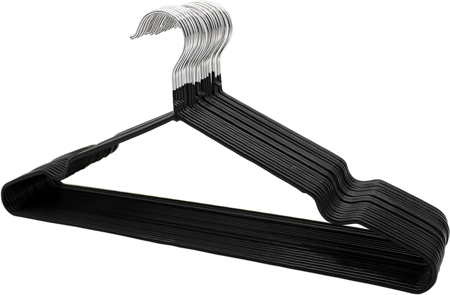 FEELINGS Metal Hanger Pvc Coated Black 12Pcs Set Hangers For Wardrobe, Cloth Display Rack For Space Saving Closet Storage Organizer, Plastic Clothes Hanger 40Cm