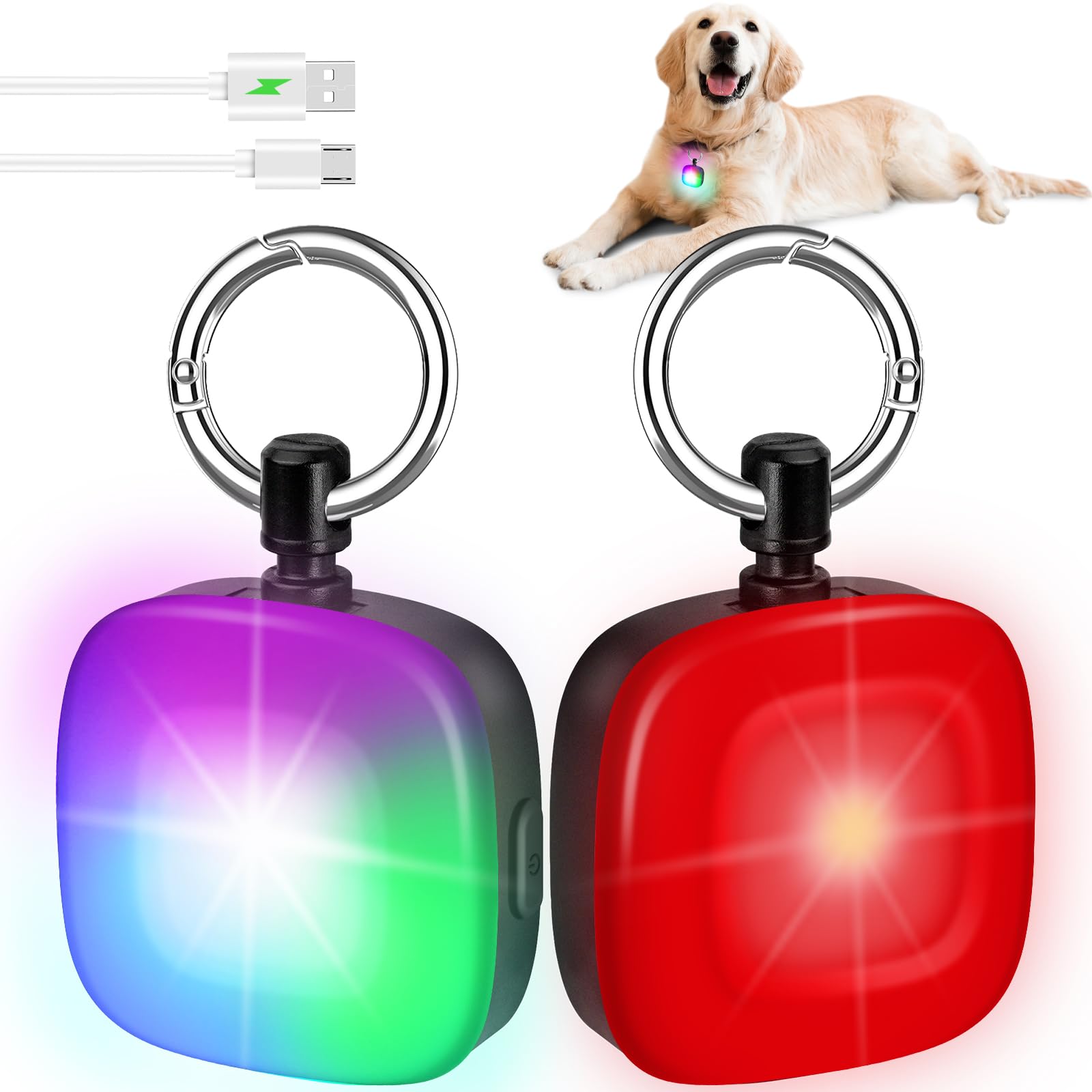 Dog Collar Light, 2 Packs 4 Modes IP68 Waterproof Dog Lights for Night Walking, Climbing, Camping, Cycling, Pet Collar LED for Nighttime Clip on, High Capacity Rechargeable Pet Leash Accessories