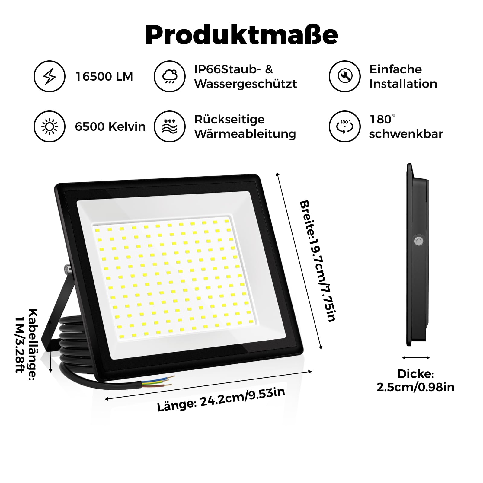 LED Strahler Außen 150W 16500LM 6500K Tageslicht IP66 Wasserdicht 2 Stück