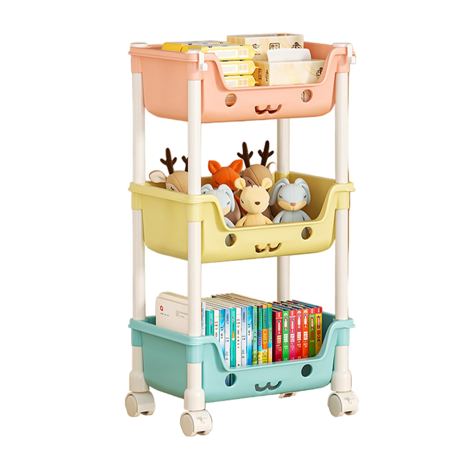 Meuble de rangement jouets enfant à roulettes avec bacs spacieux pour chambre