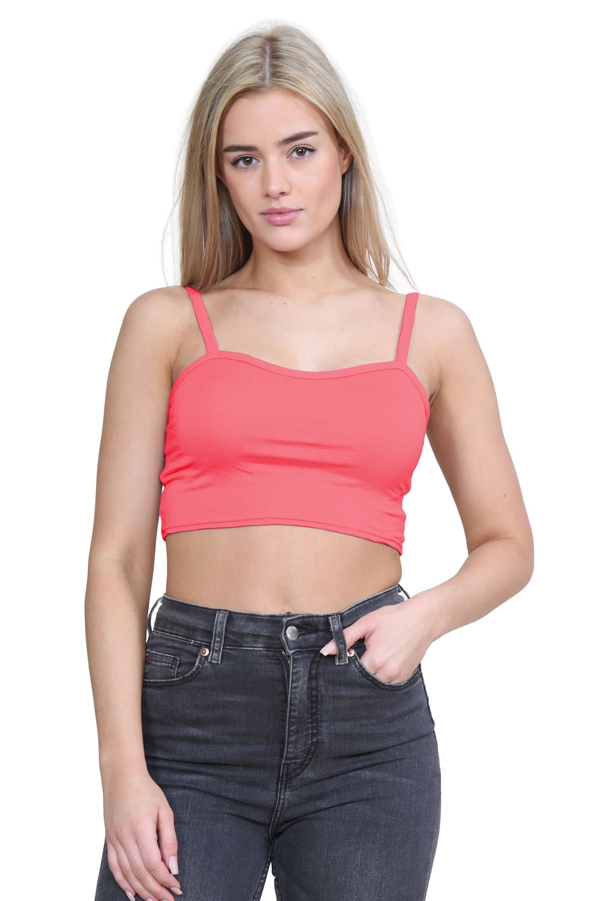 Janisramone Women's Coral Janisramone® Lightweight Camisole Tops - Summer Thin Strappy Cami Yoga Tank Top - Vests Ideal For Sports, Gym, Cycling & Going Out Tops For Uk