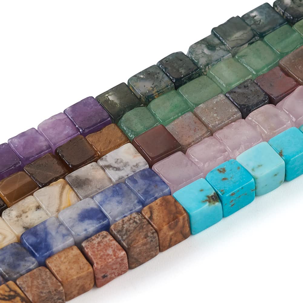 KISSITTY 200pcs/box Natural Mixed Gemstone Spacer Beads 4-5mm Cube Semi-Precious Gem Crystal Beads Mini Loose Beads 10 Styles for Energy Healing Jewelry Making Crafting