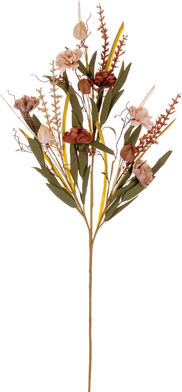 Vickerman 31" Brown and Cream Artificial Carnation and Chinese Lantern Spray, 2 per Bag.