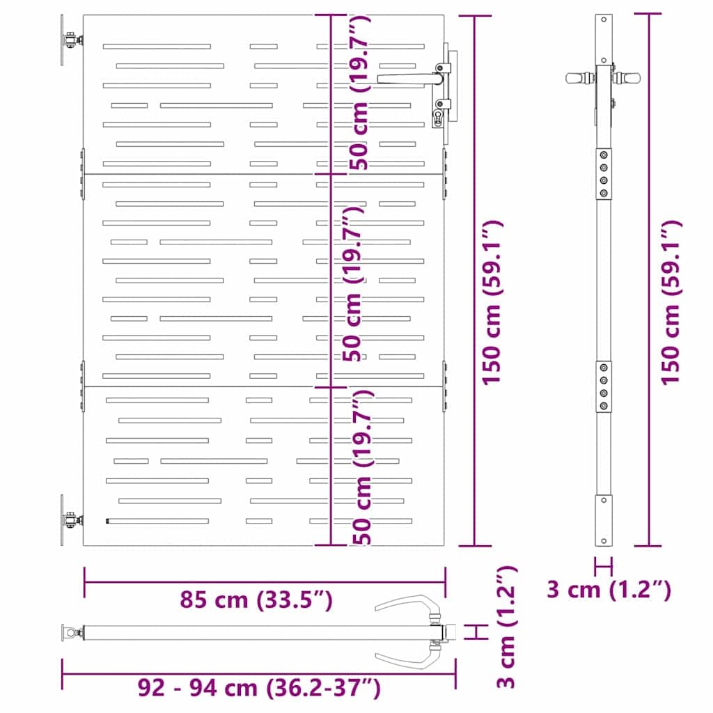 vidaXL Gartentor Schwarz 85 x 150 cm Pulverbeschichteter Stahl, Moderner Garten- und Terrassentor, rechteckig, robust, sicherer Eingang, minimalistisches Design, pulverbeschichtet